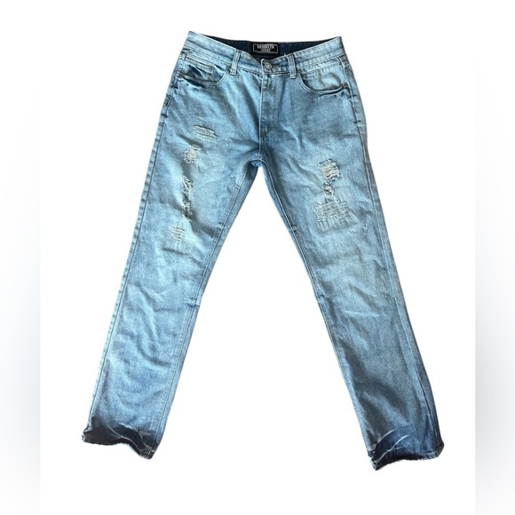 Brooklyn Xpress Distressed 34x34 Men's Blue Jeans - Picture 3 of 4